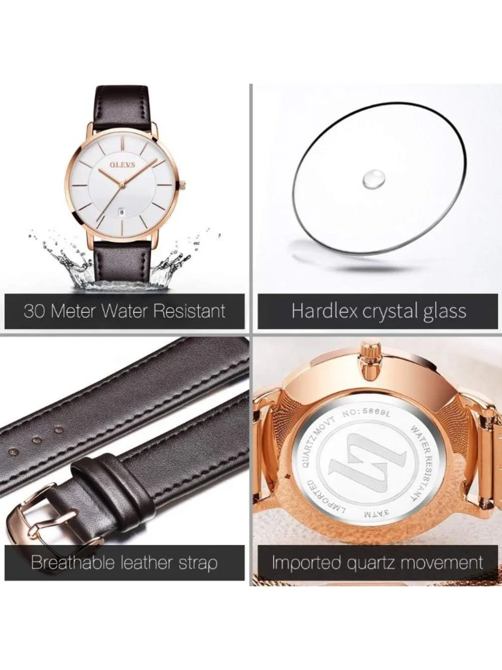 Women's White face & Rose gold bezel & Dark Brown Classic Dress Wrist Watch